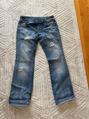 Women’s Distressed Boot Cut Jeans — Blue